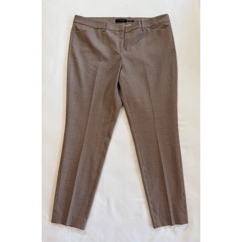 Houndstooth Wool Blend Pants Lafayette 148‎ New York Manhattan Brown Tan Size 14